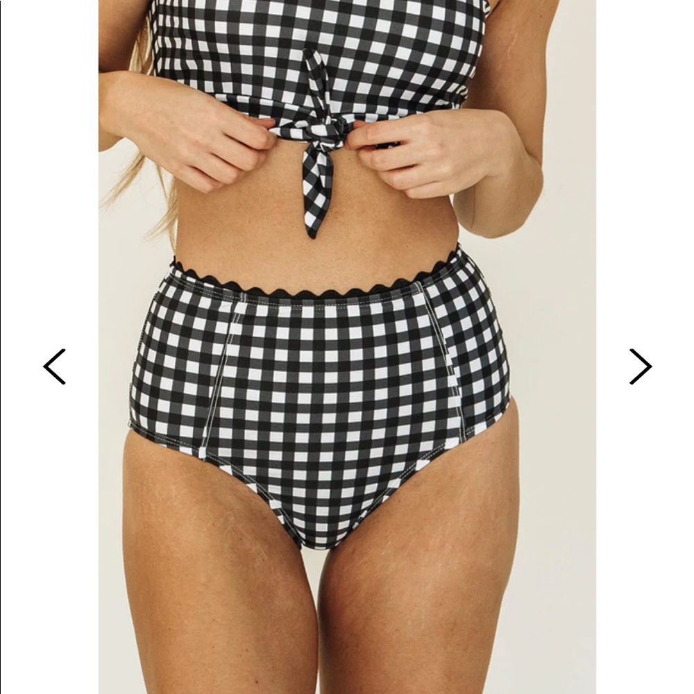 High Waisted Black Gingham Lime Ricki Swim Bottoms Size Small